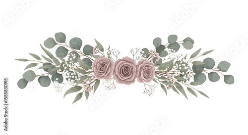 Elegant Dusty Rose Roses and Eucalyptus Floral Arrangement