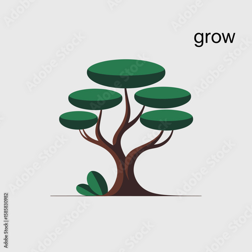 A stylized tree with lush green foliage represents growth, stability, and nature, ideal for eco-friendly brands or businesses focused on sustainability and development.