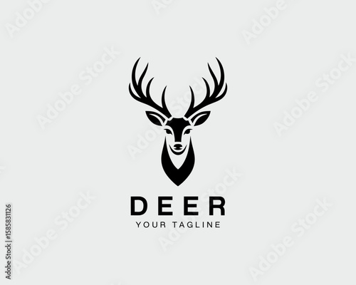 A modern graphic logo with a stylized deer head, symbolizing elegance and nature, ideal for branding in various business ventures related to wildlife or outdoors.