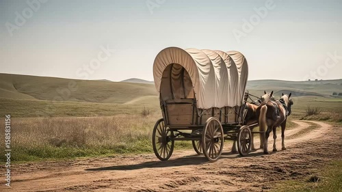 Wallpaper Mural Covered wagon pulled by horses on rural road Torontodigital.ca