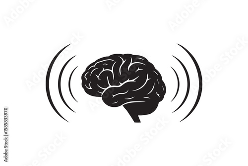 Brain with Waves Icon Silhouette