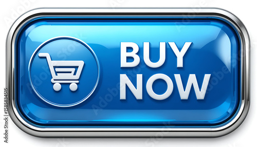 Glossy blue BUY NOW button with shopping cart icon.