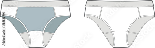Cad drawing flat vector illustration of men’s briefs underwear, comfortable cotton briefs, classic design, everyday wear, supportive underwear, breathable fabric, casual apparel, essential basics