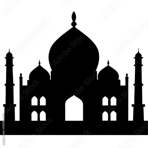Elegant silhouette of the taj mahal dome and minarets iconic indian monument isolated on white background
