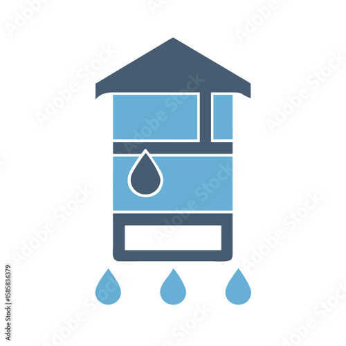 Rainwater collection icon, sustainable mood, graphic representing water conservation system
