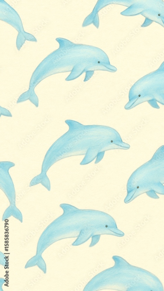 Fototapeta premium Playful dolphins swimming pattern.