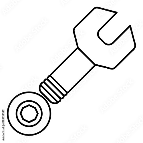 Clean line art illustration of a wrench gripping a nut and bolt isolated on white background