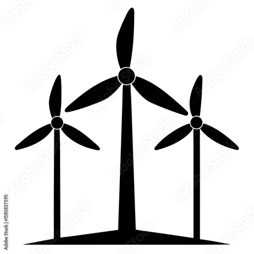 Clean silhouette of a modern wind turbine with three blades isolated on white background