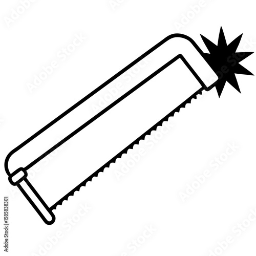 Line art illustration of a hacksaw cutting a metal pipe isolated on white background