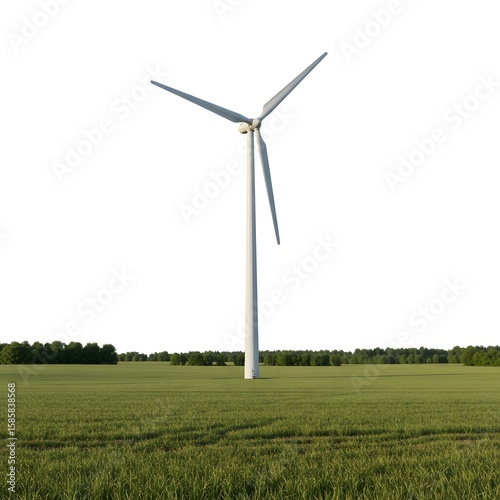 Wind turbine standing tall in a green field
