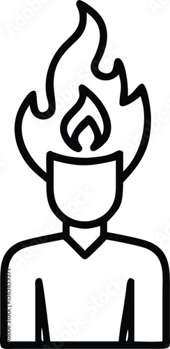 Outline illustration of person with fire flames above head in minimal style