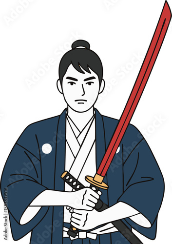 Minimal Flat Design Samurai Illustration