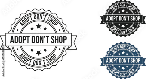 Adopt Don't Shop badges promoting animal adoption with stars in various styles.