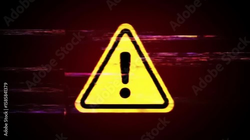 Glitch Warning Triangle VHS Style Animation with Digital Distortion and Scanlines