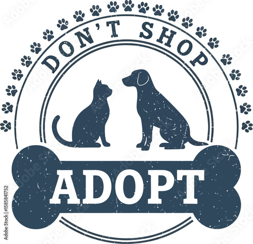 Adopt a pet logo featuring dog, cat and paw prints design