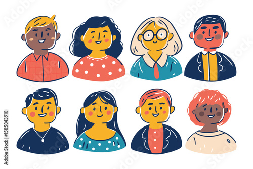 Diverse Group Portraits: A collection of digitally crafted portraits, each depicting a unique individual with a smile, reflecting the beauty of human diversity and inclusivity. 