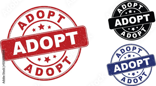 Adopt seals set, distressed adoption stamps in red black and blue