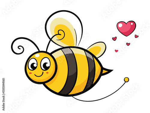 Playful buzzing bee drawing with heart line