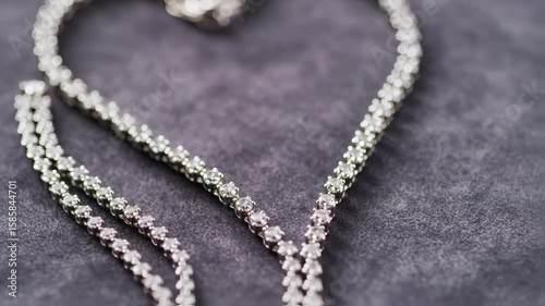 Close-up of a heart-shaped diamond tennis bracelet on a textured surface