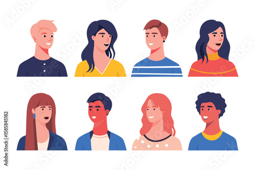 Diverse Portrait Collection: A collection of eight diverse individual portraits, showcasing varied ethnicity and expressions against a clean backdrop.