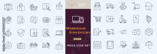 Warehouse and inventory  icon set