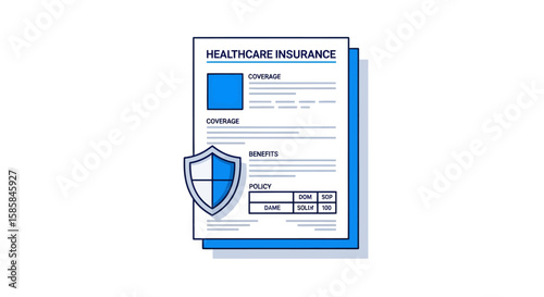 Healthcare Insurance Document with Shield Icon, Coverage, Benefits, and Policy Details