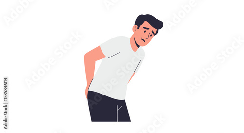 Man with Back Pain: Cartoon Illustration of Discomfort and Suffering