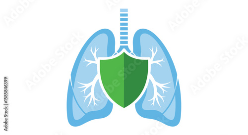 Protected Lungs: Blue Lungs with Green Shield, Respiratory Health Concept