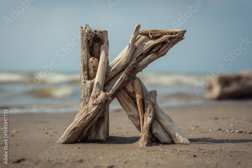 Driftwood letter K on beach (1)