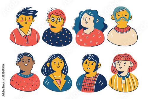 Diverse Faces: A vibrant collection of hand-drawn portraits, showcasing the beauty of diversity in human faces, each with unique characteristics and expressions.