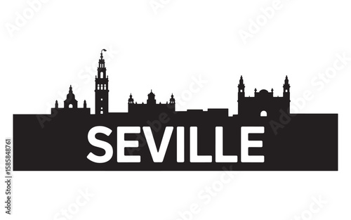 Dramatic Seville Skyline Silhouette a Captivating Monochromatic Cityscape Depicting Spanish Architecture and Urban Landmarks Against a Clean Backdrop