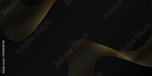 Horizontal art deco fancy background. Gold on blue abstract wave pattern, curve elegant banner, premium graphic texture, flow ornament, frame, Vector gradient gray line abstract pattern Transparent 
