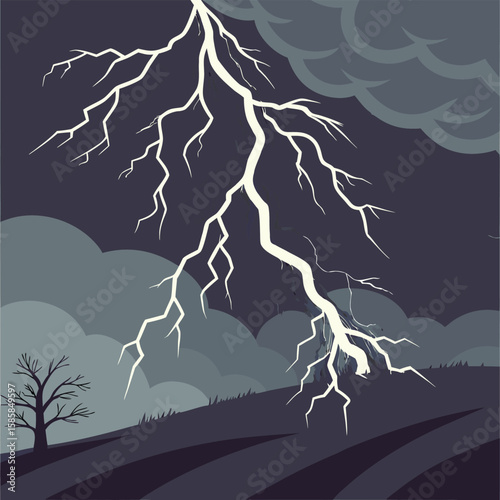 Here's a concise sentence to describe the image, incorporating words from your list:

A striking illustration of a lightning bolt illuminating the night sky during a powerful thunderstorm, showcasing 