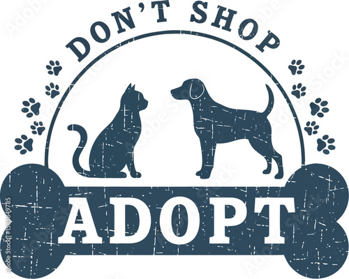 Adopt a pet featuring a cat and dog, with a vintage design.