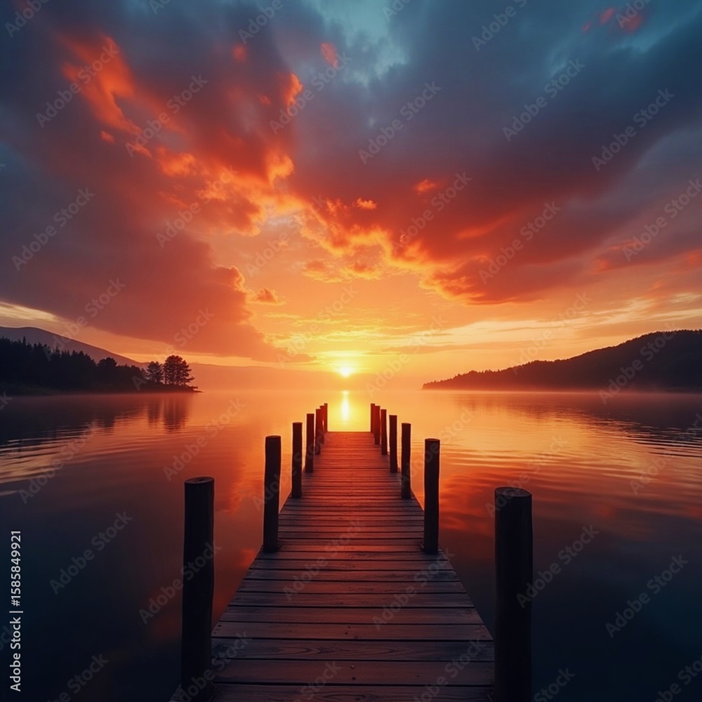 Obraz premium lake and sunset beautiful fantasy