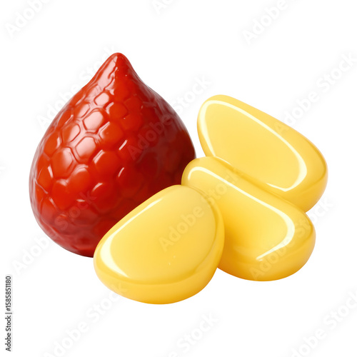 3D Translucent Icon Style Red And Yellow Fruits Isolated On Transparent Background Fresh And Sweet Food Display With Close Up View Offering Delightful And Colorful Visuals