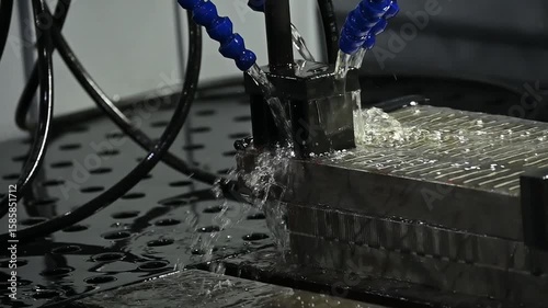 Slow motion scene the EDM machine working with graphite electrode.