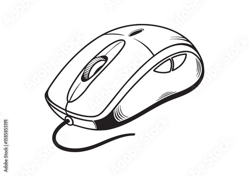 Black and White Sketch of a Wired Computer Mouse wired mouse 1