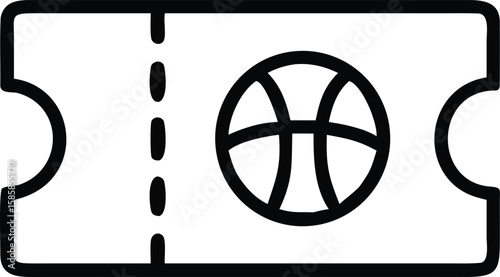 Outline of ticket with basketball icon for print and digital media use