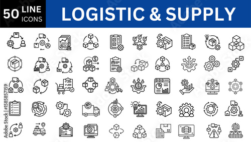 Logistics and Supply editable line icon set.