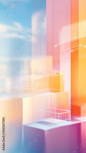 Abstract architecture with vibrant colors and shapes.