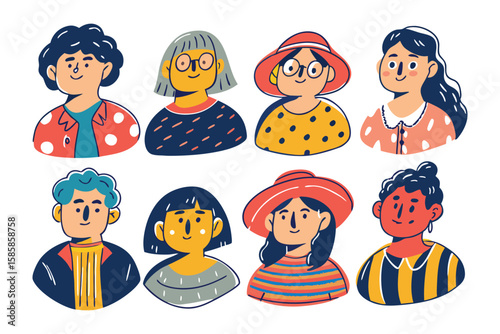 Diversity of Faces: A vibrant illustration showcases a collection of diverse faces, each portraying unique features and expressions, creating a sense of inclusivity and community.