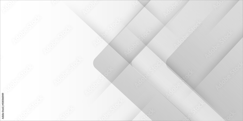 Fototapeta premium White abstract geometric background with white paper sheets soars as abstract spaces with rectangles, parallel stripes, perspective, shadows in simple strict modern material in triangle and square. 