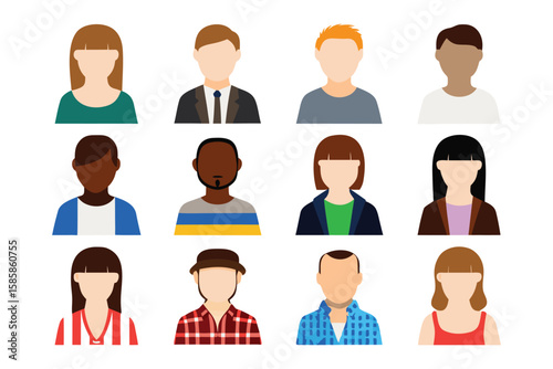 Wallpaper Mural Diverse Avatar Set: Collection of sixteen diverse avatars representing various ethnicities, hairstyles and attire. Perfect for web design, app development, and social media. Torontodigital.ca