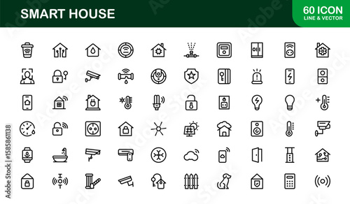 Smart House Line Icon Collection – Unique, premium, and creative symbols representing home technology and intelligent residential systems