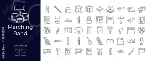 Marching Band Line Editable Icons set. Vector illustration in modern thin line style of Marching Band icons: marching, celebrate, drummer, etc