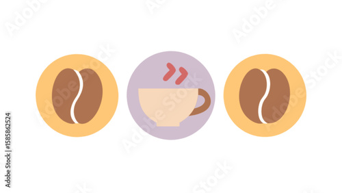 Coffee beans and hot coffee cup vector illustration for coffee shop and cafe logo branding design