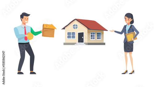 Real estate agent selling house to buyer investment property and home ownership opportunity concept vector
