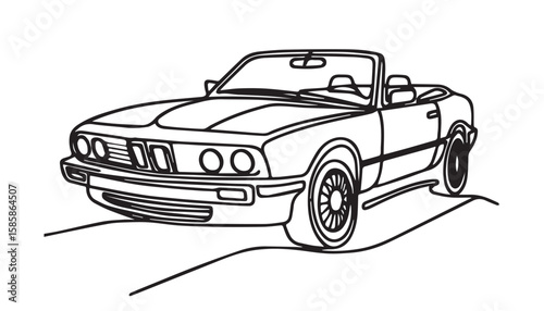 Continuous one single minimal line drawing cabriolet car