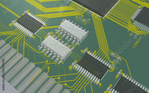 Naklejka Logik-Chip Layout Routing 3D